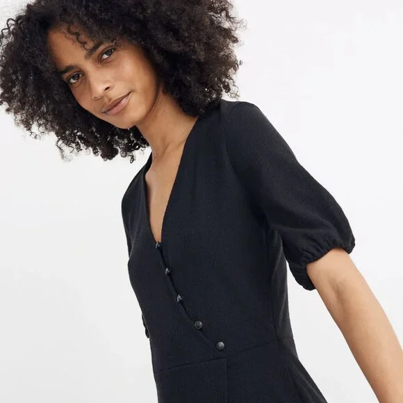 Madewell Cross-Front Button Dress in Black - Picture 3 of 6